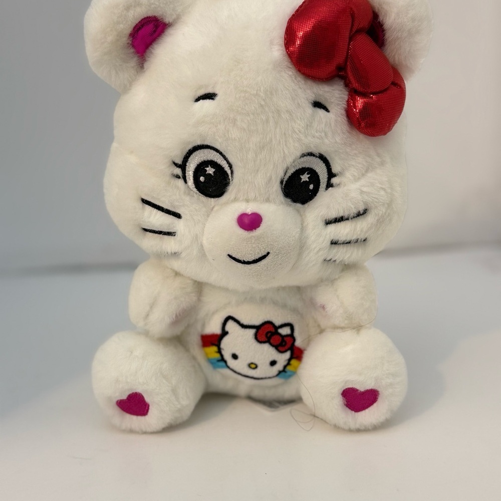 Hello Kitty x Care Bears White Plush 10” 2023 Basic Fun Cute Bow Rainbow Heart